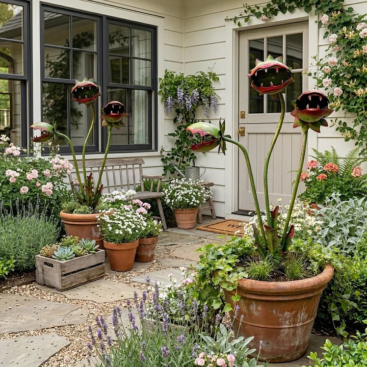 🦷 Eye-Catching Metal Garden Stake – Fantasy Carnivorous Plant-Inspired Outdoor Art