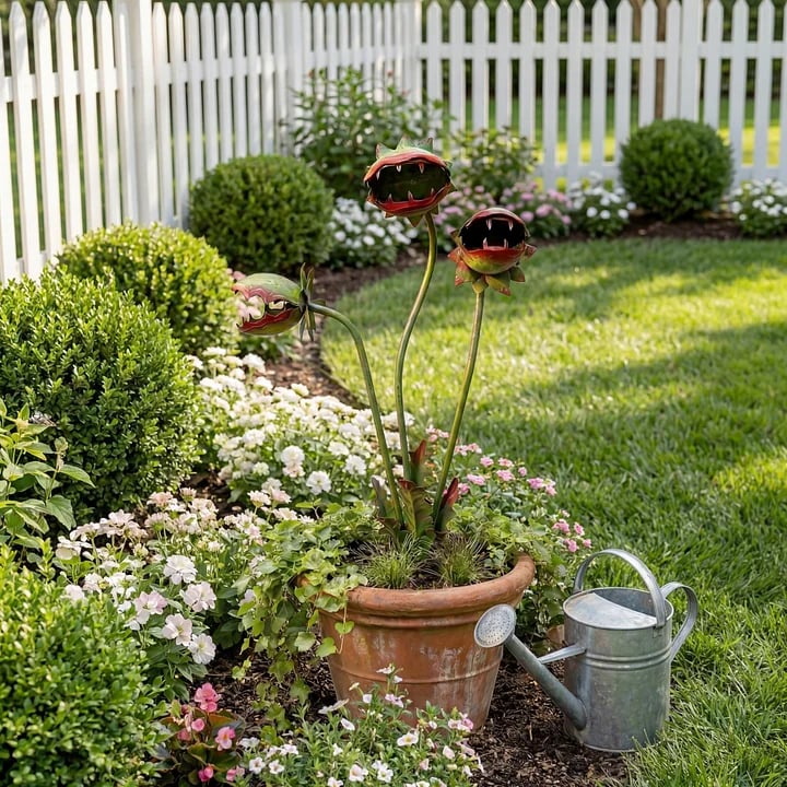 🦷 Eye-Catching Metal Garden Stake – Fantasy Carnivorous Plant-Inspired Outdoor Art