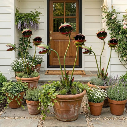 🦷 Eye-Catching Metal Garden Stake – Fantasy Carnivorous Plant-Inspired Outdoor Art