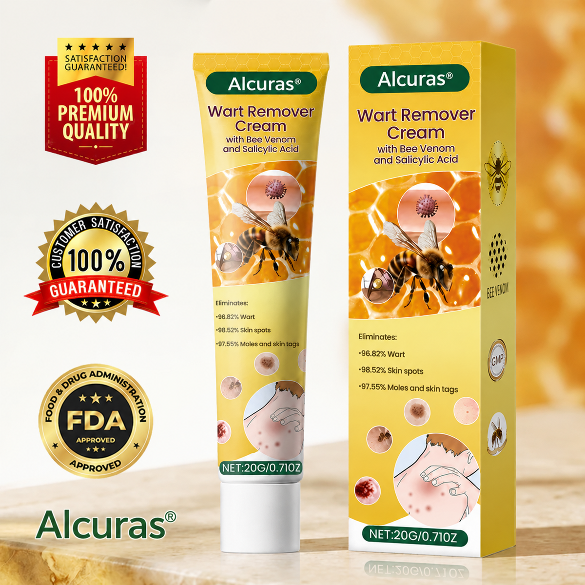 Alcuras® Wart Remover Cream with Bee Venom and Salicylic Acid – Skin Tag Removal & Skin Repair Formula for Face and Body