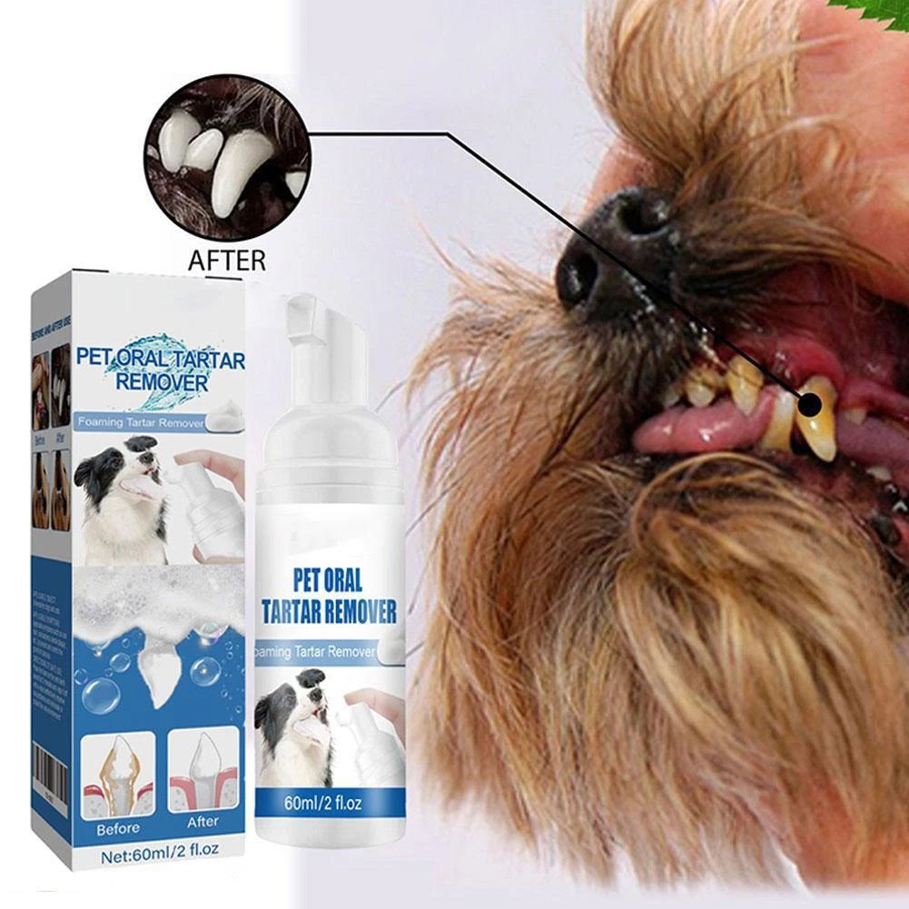 Pet dental tartar remover — removes tartar, whitens teeth, eliminates bad breath; foaming oral cleaner