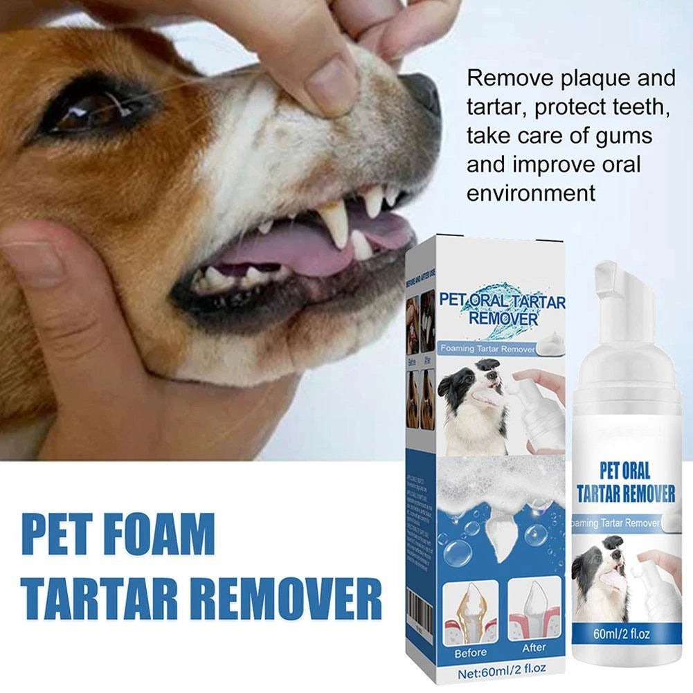 Pet dental tartar remover — removes tartar, whitens teeth, eliminates bad breath; foaming oral cleaner