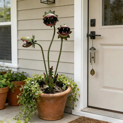 🦷 Eye-Catching Metal Garden Stake – Fantasy Carnivorous Plant-Inspired Outdoor Art