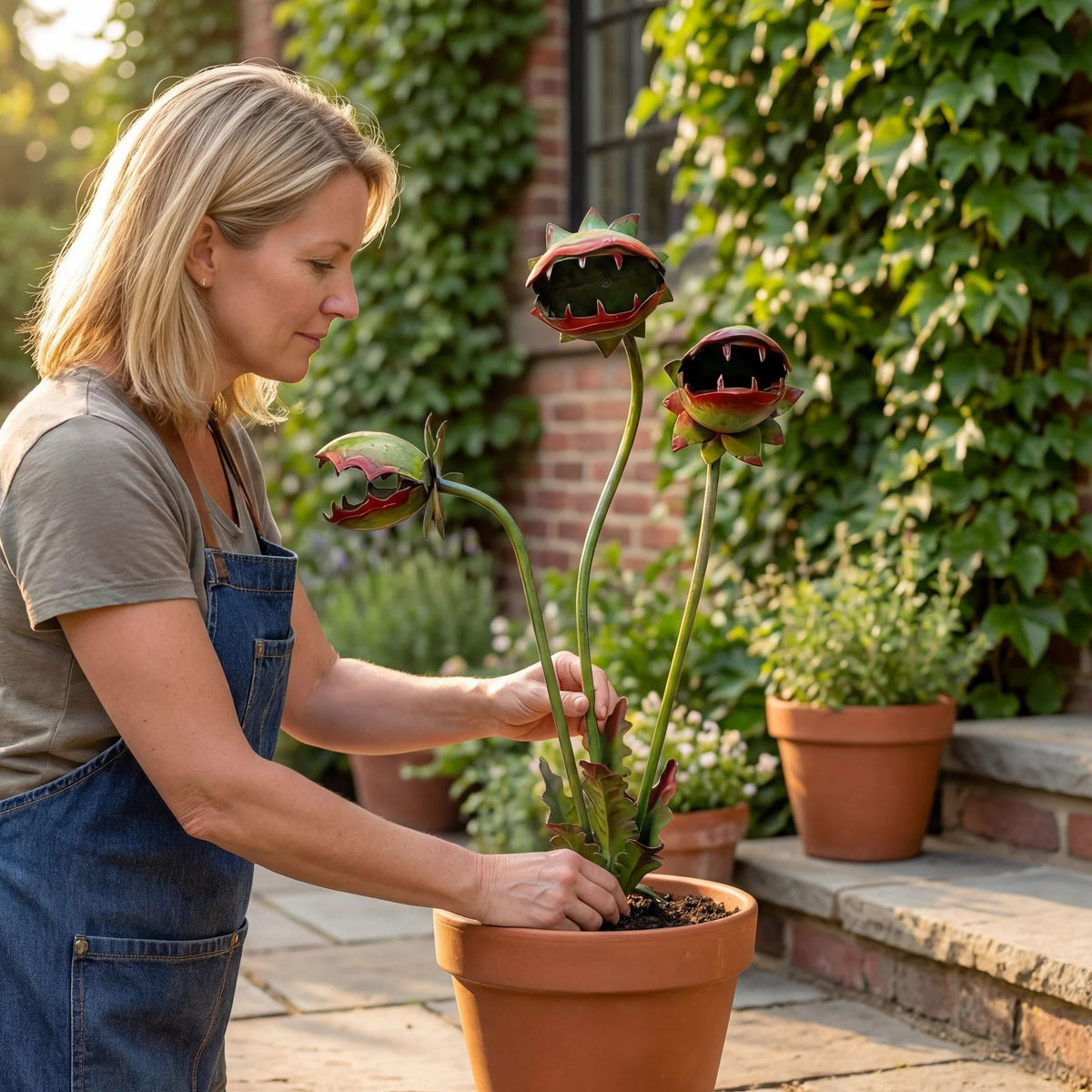 🦷 Eye-Catching Metal Garden Stake – Fantasy Carnivorous Plant-Inspired Outdoor Art