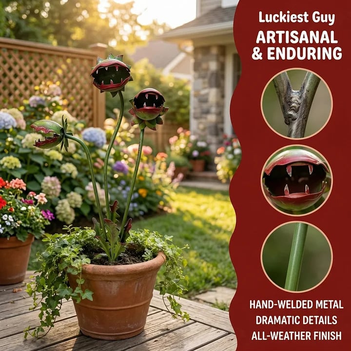 🦷 Eye-Catching Metal Garden Stake – Fantasy Carnivorous Plant-Inspired Outdoor Art