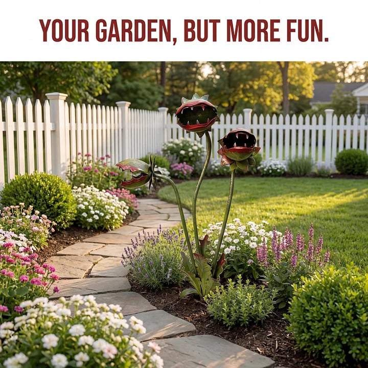🦷 Eye-Catching Metal Garden Stake – Fantasy Carnivorous Plant-Inspired Outdoor Art