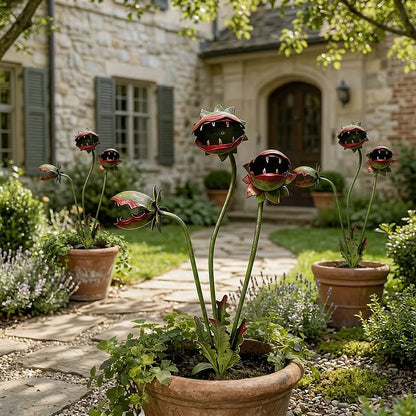 🦷 Eye-Catching Metal Garden Stake – Fantasy Carnivorous Plant-Inspired Outdoor Art
