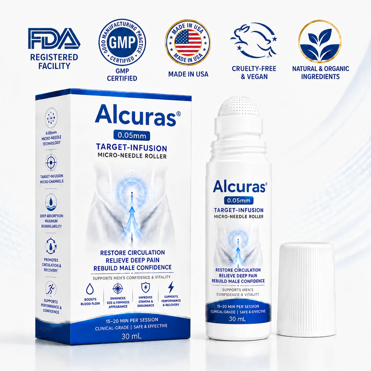 Alcuras™ 0.05mm Target-Infusion Micro-Needle Roller — Restore male vitality and confidence without medication