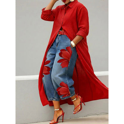 💖LAST DAY PROMOTION - 50%OFF💖Women's Long Sleeve Button-Down Maxi Shirt Dress