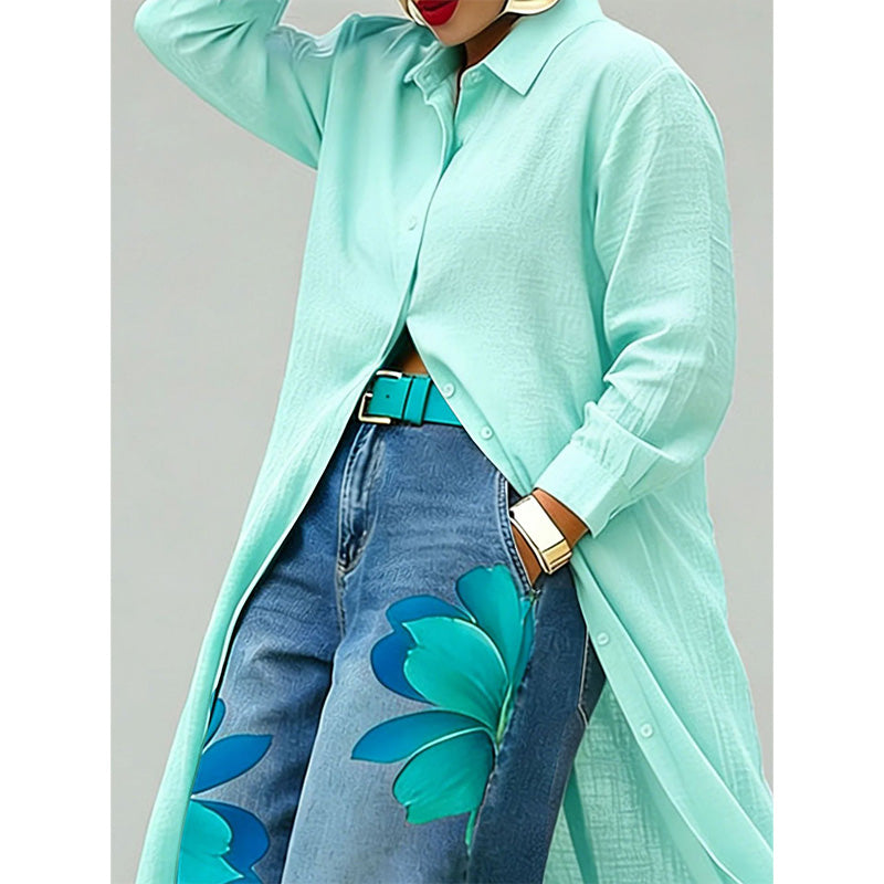 💖LAST DAY PROMOTION - 50%OFF💖Women's Long Sleeve Button-Down Maxi Shirt Dress